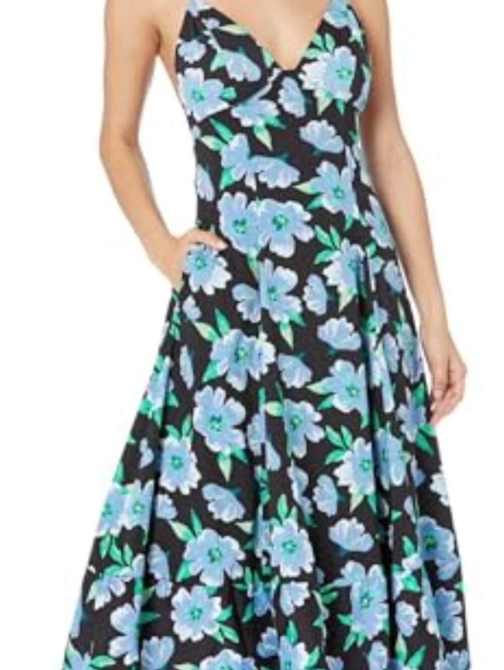 Free People Black Dress with Blue & Green Floral Print